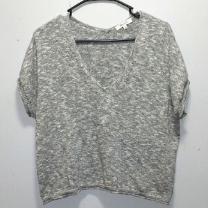 Madewell Heather Gray V-Neck Short Sleeve Sweater Small